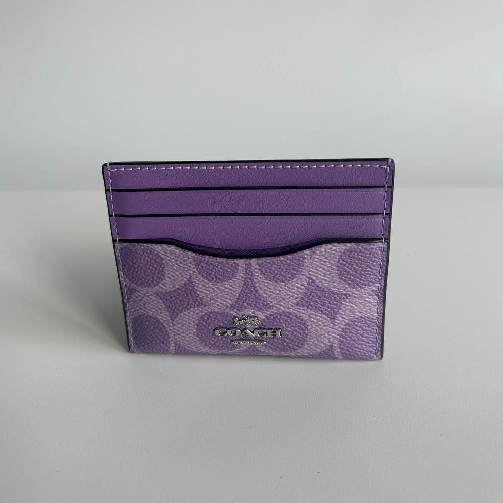 Coach Slim ID Card Case Signature Canvas Iris Purple Wallet CZ286